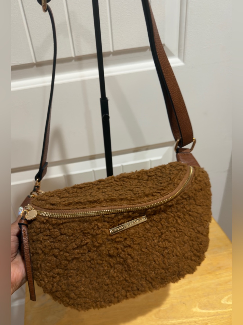 RARE VIRAL Poppy & Peonies Sidekick Teddy Brown Faux Fur Crossbody Bag Travel